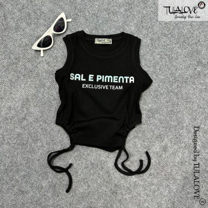 Alternative view of Áo Croptop Sát Nách Dây Rút Hình In Salepimenta