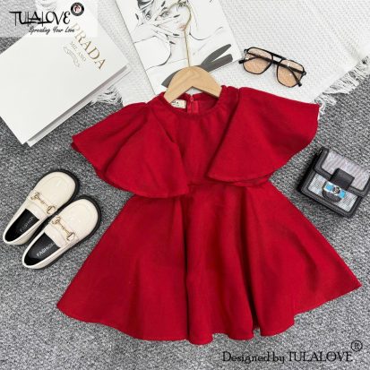 Váy Cho Bé Gái Bèo 360 Vải Nhung Chéo Đỏ Cực Xinh Cho Bé