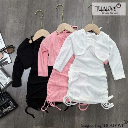 Set Váy Và Áo Cardigan Vải Len