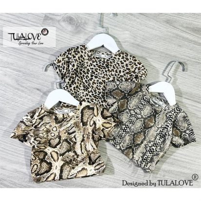 Áo Croptop Cộc Tay Họa Tiết Da Báo-Rắn-Trăn