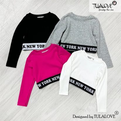 Áo Croptop Dài Tay Bo Gấu Chun Newyork