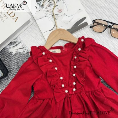 Alternative view of Váy Nhung Chéo Đỏ Gắn Hạt Trai