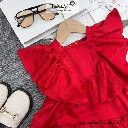 Alternative view of Váy Vải Lụa Tằm Màu Đỏ Cổ Vuông