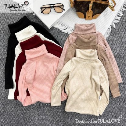 Áo Cổ Lọ Bé Gái Vải Len Tăm