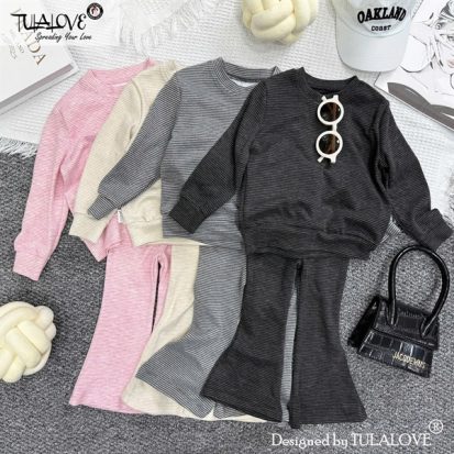 Bộ Áo Bo Gấu Và Quần Loe Dài Thu Đông BGái