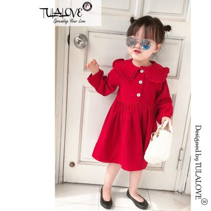 Alternative view of Váy Cho Bé Gái Thiết Kế Vải Nhung Chéo Đỏ Cực Yêu Cho Bé