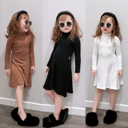 Váy Cao Cổ Vải Thun Tăm Lông