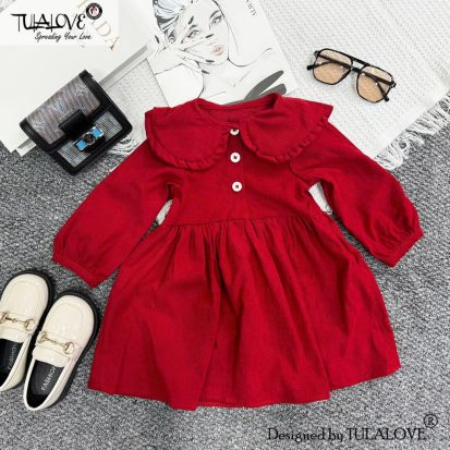 Váy Cho Bé Gái Thiết Kế Vải Nhung Chéo Đỏ Cực Yêu Cho Bé