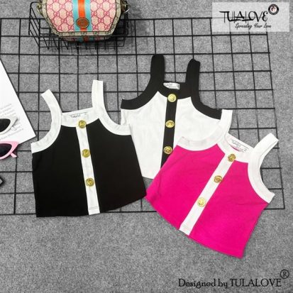 Áo 2 Dây Lé Màu Đính Cúc