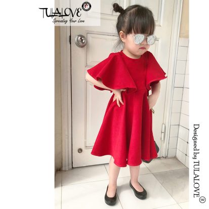 Alternative view of Váy Cho Bé Gái Bèo 360 Vải Nhung Chéo Đỏ Cực Xinh Cho Bé