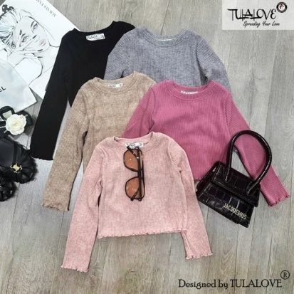 Áo Croptop Dài Tay Len Tăm Gấu Quần Biên