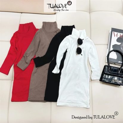 Váy Cao Cổ Tăm Lông Ôm Body