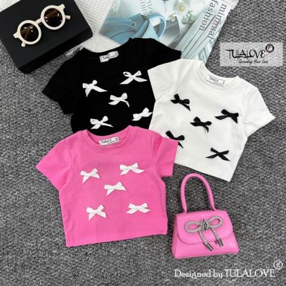 Áo Croptop Cộc Tay Gắn Nơ